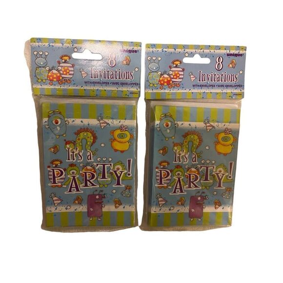Lot Of 2 8pc Monster Party Invitations Supplies Kids - Picture 1 of 6